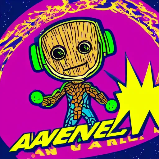 Image similar to svg sticker of a Pop-Wonder Groot-Marvel-Avenger at a rave, spinning records, giant headphones rocking out, wearing headphones, huge speakers, dancing, rave, DJ, spinning records, digital art, amazing composition, rule-of-thirds, award-winning, trending on artstation, featured on deviantart