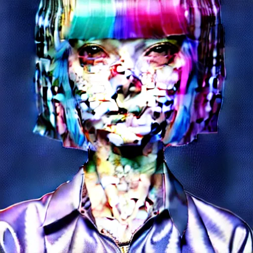 Image similar to amazingly detailed art illustration of a beautiful young morbid woman, wearing a tie-dye shirt, short shorts, with short hair with bangs, she is under the effect of psychosis and euphoria, by Range Murata, Katsuhiro Otomo, Yoshitaka Amano, and Artgerm. 3D shadowing effect, 8K resolution.