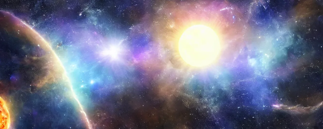 Image similar to a sun in another galaxy in the process of going supernova, up close, hyper realistic, rendering, futuristic, in space