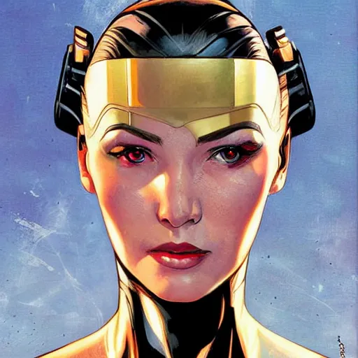 Image similar to portrait of a female android, by MARVEL comics and Joseph Christian Leyendecker and Sandra Chevrier