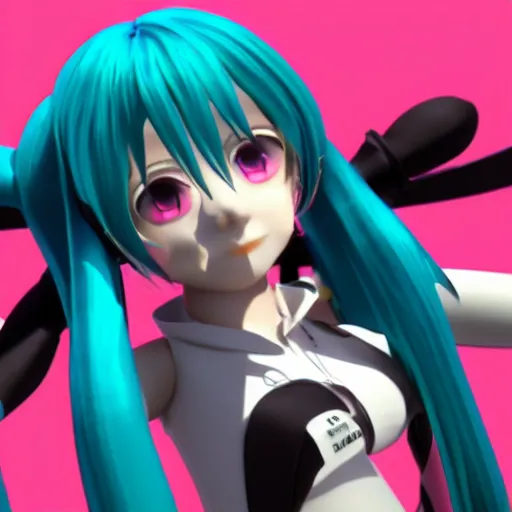 Image similar to hatsune miku v 4 3 d high detailed model, mmd, blender, unreal engine 5