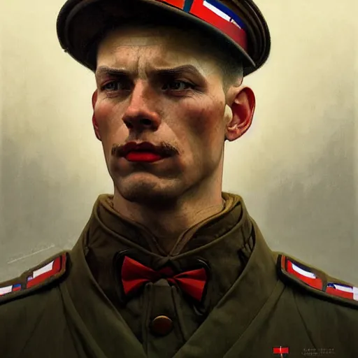 Image similar to socialist realism propaganda poster portrait of a sailor, socialist realism, highly detailed, intricate, digital painting, artstation, sharp focus, illustration, art by jakub rozalski, greg rutkowski, artgerm, tan zi and ayanamikodon and alphonse mucha and wlop