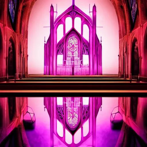 Prompt: A beautiful gothic cathedral with a pink neon sign spelling the word ODOO in rounded lowercase letters, dramatic lighting, photorealistic