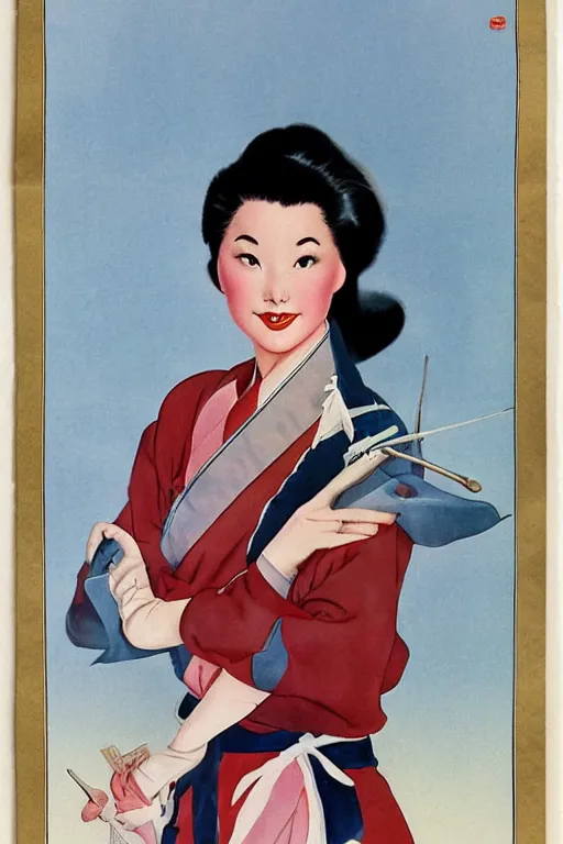 Image similar to mulan full body portrait by alberto vargas and gil elvgren