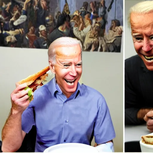 Prompt: meme of joe biden eating a sandwich, image macro, high res, realistic