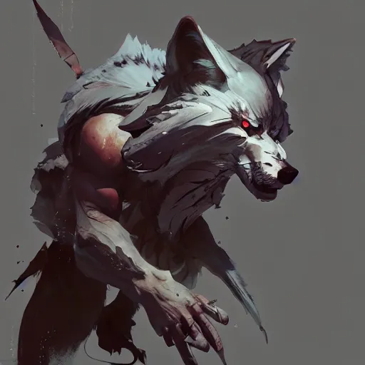 Image similar to concept art of wolf, highly detailed painting by dustin nguyen, akihiko yoshida, greg tocchini, greg rutkowski, cliff chiang, 4 k resolution, trending on artstation, 8 k