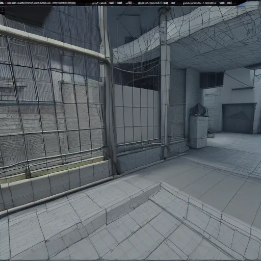 Image similar to a professional 3 d wireframe of a counter strike level, 8 k, unreal engine, octane render