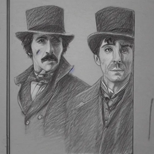 Image similar to pencil sketch portrait of sherlock holmes and dr. watson, the adventure of the speckled band