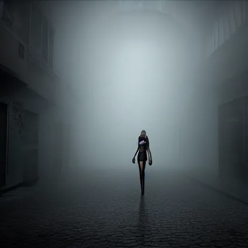 Image similar to supermodel in silent hill, heaven's night nightclub, 8 k, realistic, fashion photography