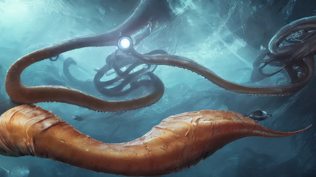 Prompt: a photorealistic hyperrealistic underwater render of a giant squid attacks a deep sea submersible with bright headlights by greg rutkowski, james paick, wlop, nicolas bouvier sparth, stephan martiniere, dramatic moody lighting, underwater caustics, volumetric, light rays, cinematic atmosphere, octane render, artstation, 8 k