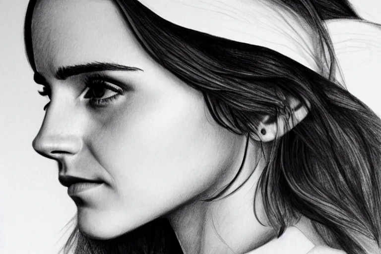 Image similar to emma watson, pencil, art, ultra realistic!!!, clear weather, golden hour, sharp focus