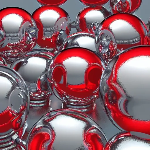 Prompt: chrome spheres on a red cube, rendered in arnold