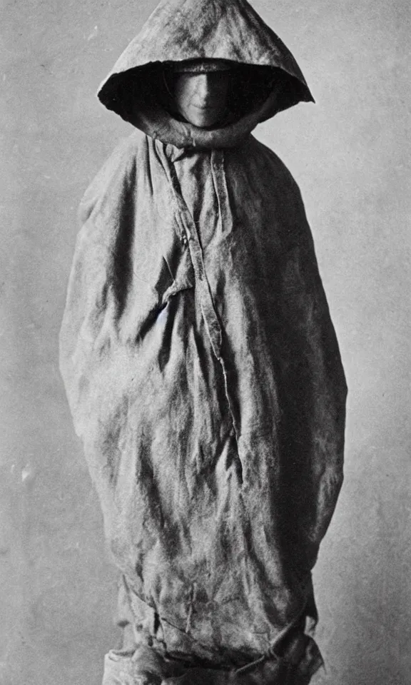 Image similar to person wearing cloth sack over head, ww1 photo, grainy, high detail, high resolution,