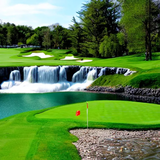 Prompt: golf course with waterfall