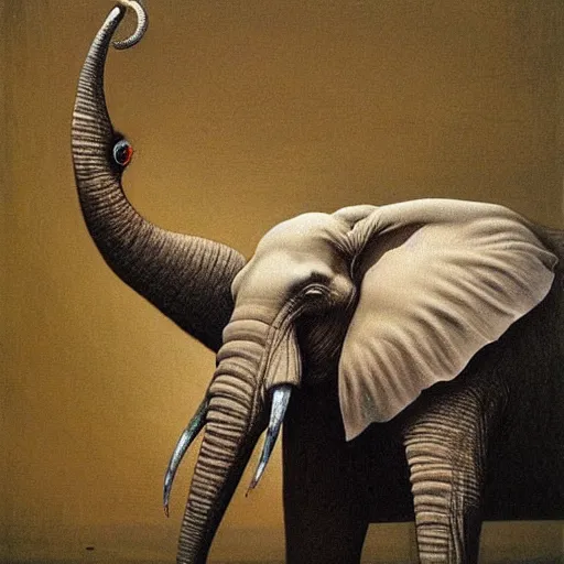 Prompt: elephant painting by beksinski, barlowe colors. masterpiece painting