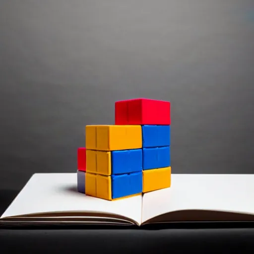 Image similar to photograph of a book made up of building blocks, white background, studio lighting