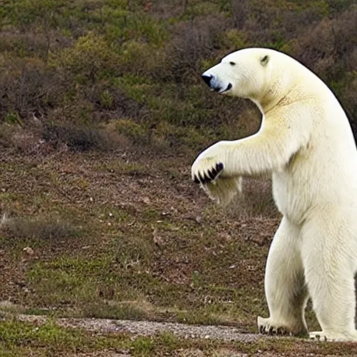 Prompt: Photo of an upright Polar Bear with a Kalashnikov