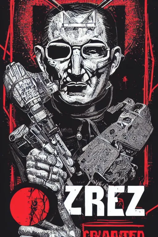 Image similar to Ted Cruz is the zodiac killer unmasked, horror, slasher, retro cover, high details, intricate details, by vincent di fate, artgerm julie bell beeple, 90s, inking, vintage 90s print, screen print