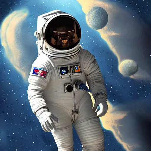 Image similar to victorian astronaut explores space, digital art, highly detailed, high quality, high resolution