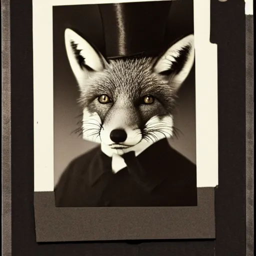 Image similar to 35mm photo of a Fox with a top hat