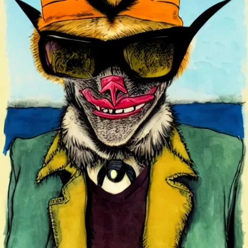 Image similar to Hunter S. Thompson as a bat fursona, by Ralph Steadman, 8k