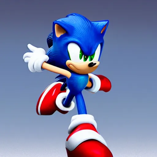 Prompt: Extremely detailed figurine of Sonic the Hedgehog, studio lightning, product photo.