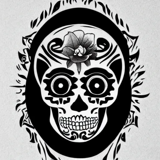 Image similar to a small vector tattoo design. h. r. giger sugar skull.