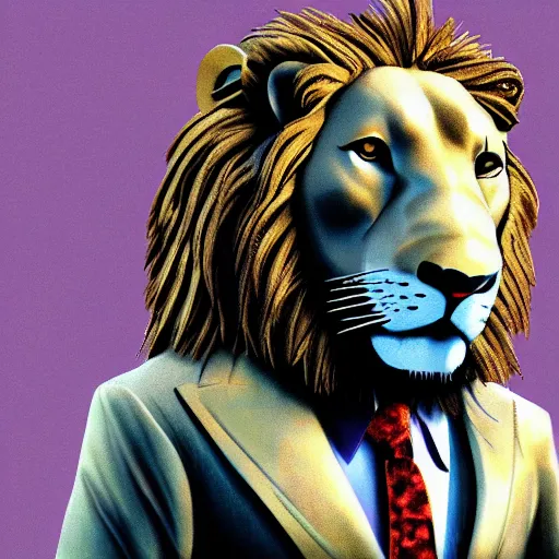 Image similar to profile picture of gambling lion with suit from wall street, concept art, lofi