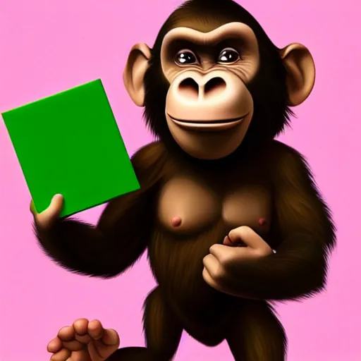 Image similar to Smug ape holding a handful of green 2d rectangles, studio portrait, high detail, artstation, digital painting, 8k, concept art