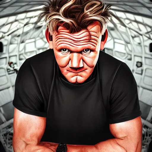 Image similar to photorealistic gordon ramsay standing atop mount olympus. hyperdetailed photorealism, 1 0 8 megapixels, amazing depth, high resolution, 3 d shading, 3 d finalrender, 3 d cinematic lighting, glowing rich colors, psychedelic overtones, artstation concept art.