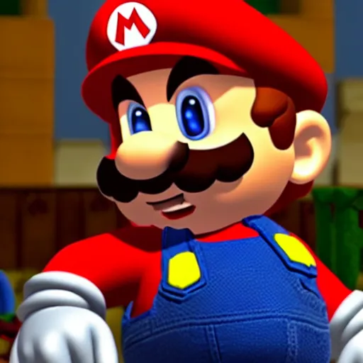 Prompt: Mario looking at the camera dramatically with cinematic lighting