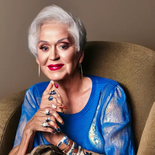 Image similar to old katy perry singer at age 9 0 years old, color ( sony a 7 r iv, symmetric balance, polarizing filter, photolab, lightroom, 4 k, dolby vision, photography award ), vogue, perfect face