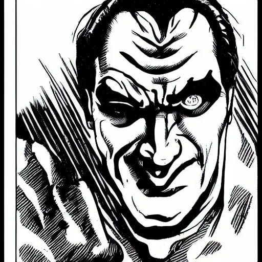Image similar to milos zeman as sin city villain character, bw comic book drawing by frank miller
