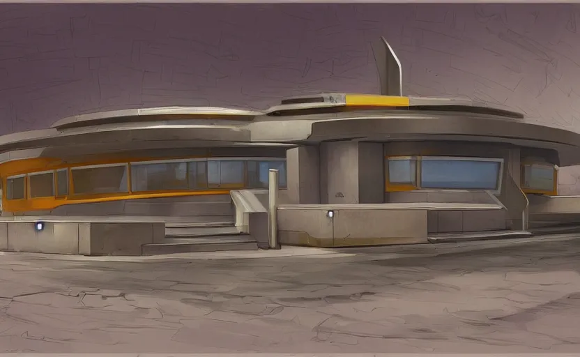 Image similar to Futuristic police station. By Frank Lloyd Wright, concept art, digital painting, highly detailded