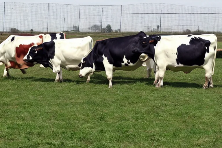 Prompt: Cows playing soccer in zero gravity