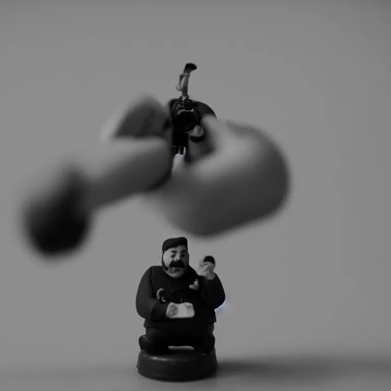 Prompt: a cinematic film still of a claymation stop motion film starring tom segura, shallow depth of field, 8 0 mm, f 1. 8