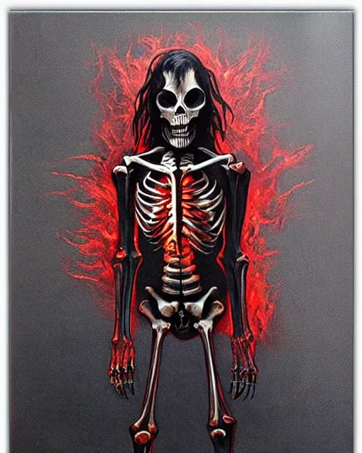 Image similar to skeletal figure with fiery angry red eyes, airbrush, drew struzan illustration art, key art, movie poster