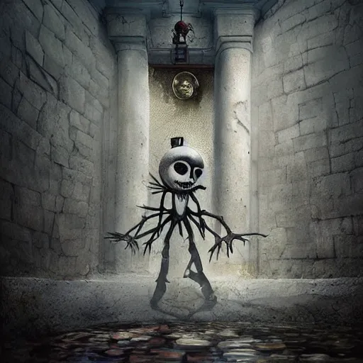 Image similar to michal karcz surrealism grunge drawing of the keeper of the lost cities. , in the style of jack skellington, in the style of a clown, loony toons style, horror theme, detailed, elegant, intricate, 4k, Renaissance painting