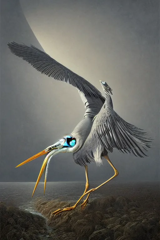 Image similar to Intricate stunning highly detailed grey heron, digital painting by agostino arrivabene and Vladimir Kush, surreal, ultra realistic, artstation