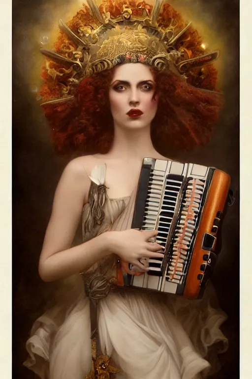 Prompt: the goddess of accordions, by tom bagshaw peter kemp