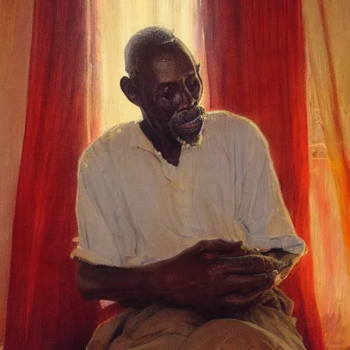 Prompt: a painting of a jovial, loving, daddy/fatherly, generous, kind wise elder and his on from Kenya by Henry Ossawa Tanner . dramatic angle, ethereal lights, details, smooth, sharp focus, illustration, realistic, cinematic, artstation, award winning, rgb , unreal engine, octane render, cinematic light, macro, depth of field, blur, red light and clouds from the back, highly detailed epic cinematic concept art CG render made in Maya, Blender and Photoshop, octane render, excellent composition, dynamic dramatic cinematic lighting, aesthetic, very inspirational, arthouse.