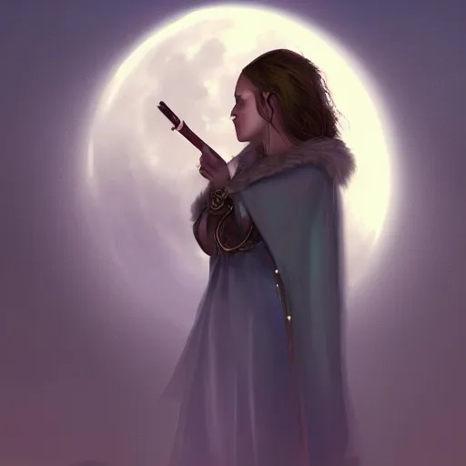 Image similar to portrait of a young female druid smoking pipeweed, D&D, moonlight, realistic, cinematic lighting, fantasy digital painting