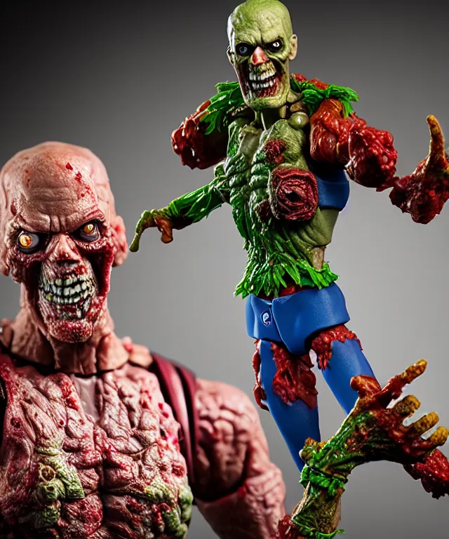 Prompt: hyperrealistic rendering, president zombie is motu action figure, product photography