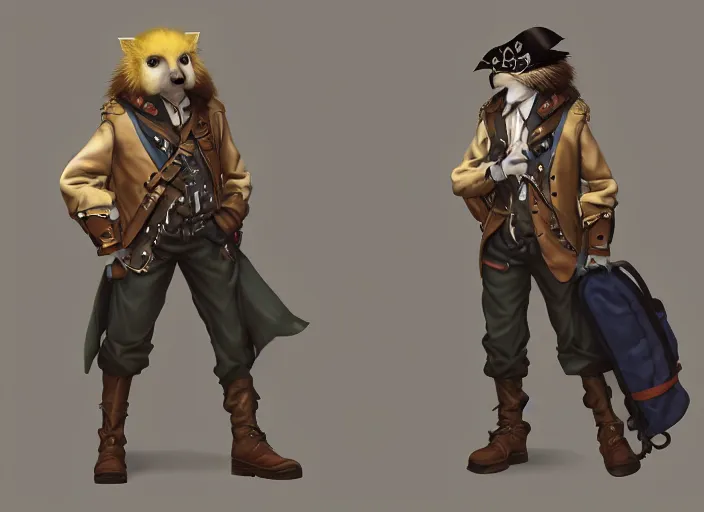 Image similar to character portrait feature of the anthro male anthropomorphic kakapo fursona wearing steampunk pirate airship captain outfit uniform professional pilot character design stylized by charlie bowater, ross tran, artgerm, and makoto shinkai, detailed, soft lighting, rendered in octane