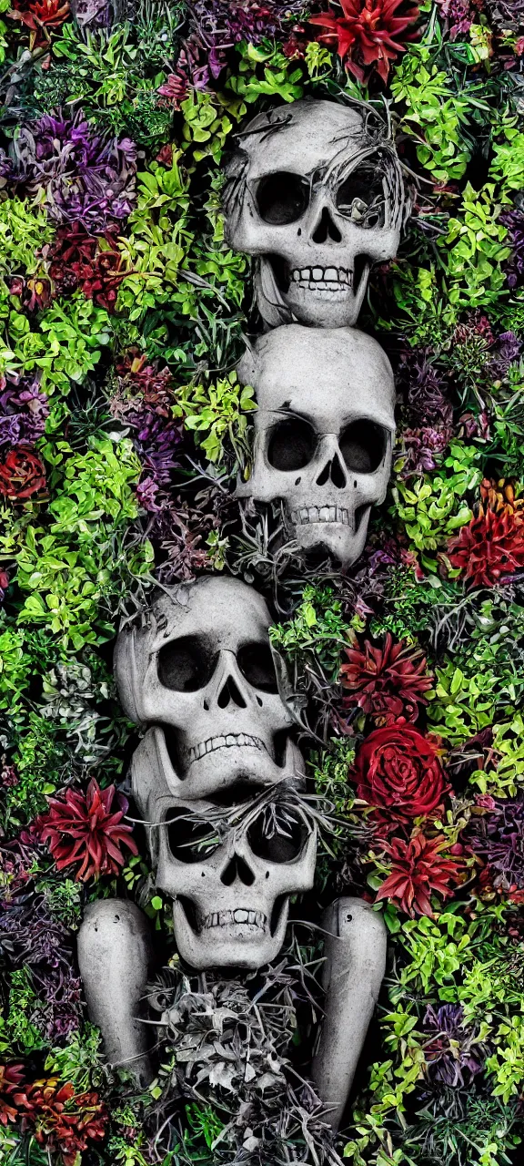 Prompt: robot skull degraded and filled with plants, stunning, 4 k, detailed,