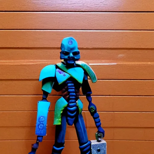 Prompt: a necron named anrakyr posing with a skateboard for a photo