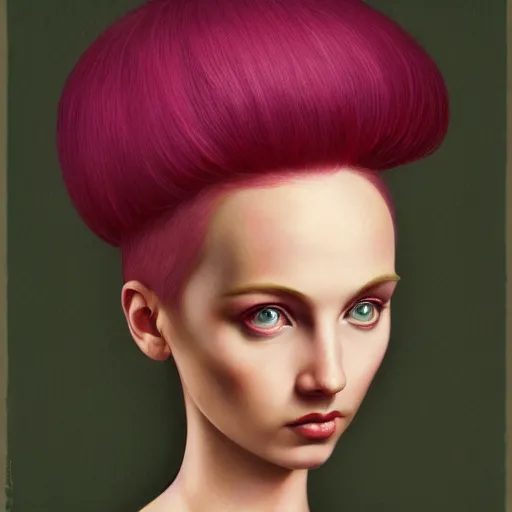 Prompt: a portrait of a beautiful woman with pink hair by mark ryden cgsociety, computer art, circuitry, dystopian art, academic art insanely quality, elegant, highly detailed, digital painting, artstation,, concept art, pop, smooth, sharp focus, illustration, art by mark ryden and 3 d 8 k ultra detailed