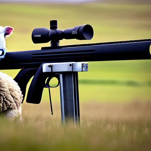 Image similar to texel sheep shooting sniper rifle, photo, detailed, 4 k