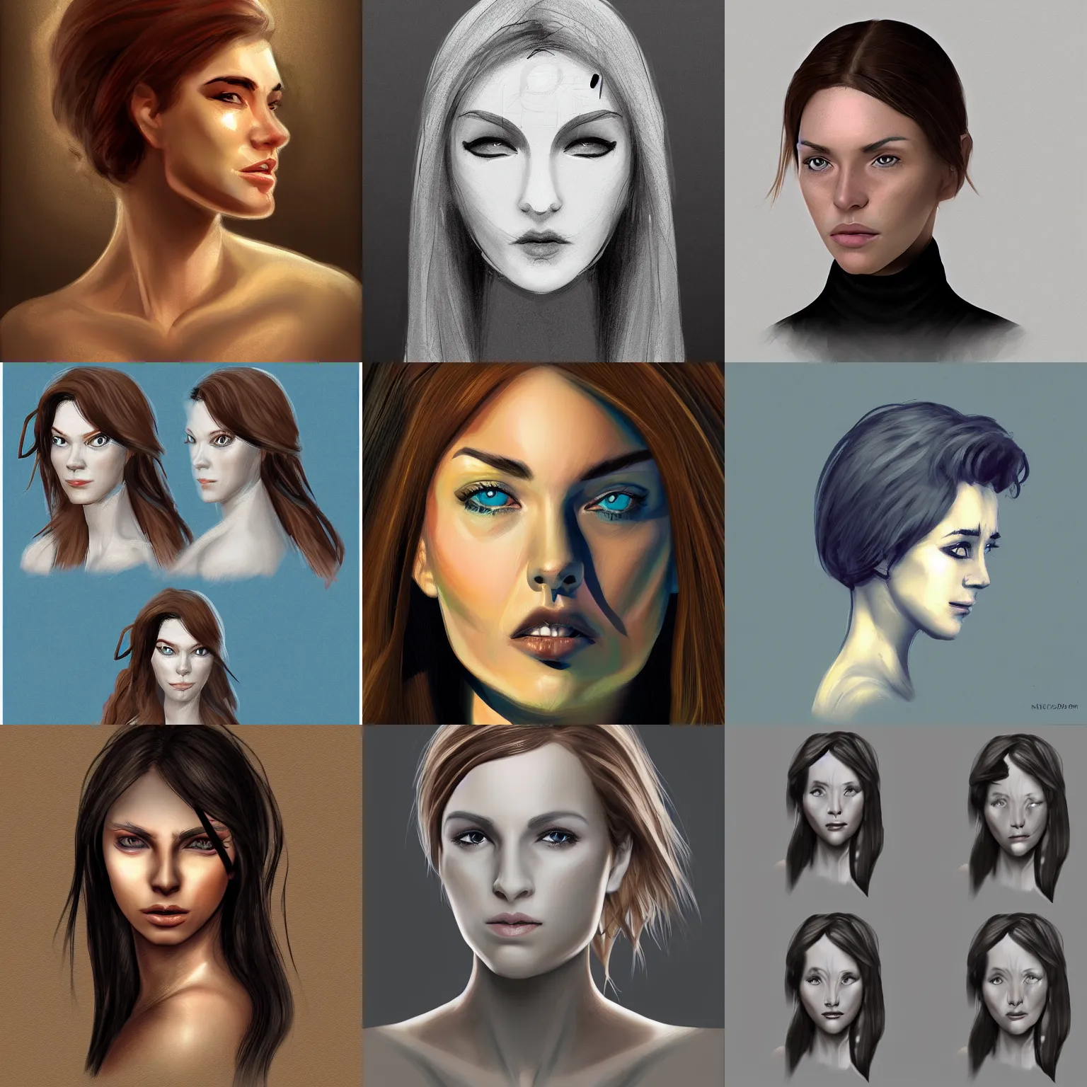 Prompt: woman, face, concept art by nixeu