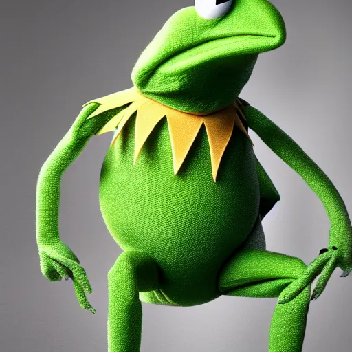 Prompt: kermit the frog after way too many steroids, 4 k